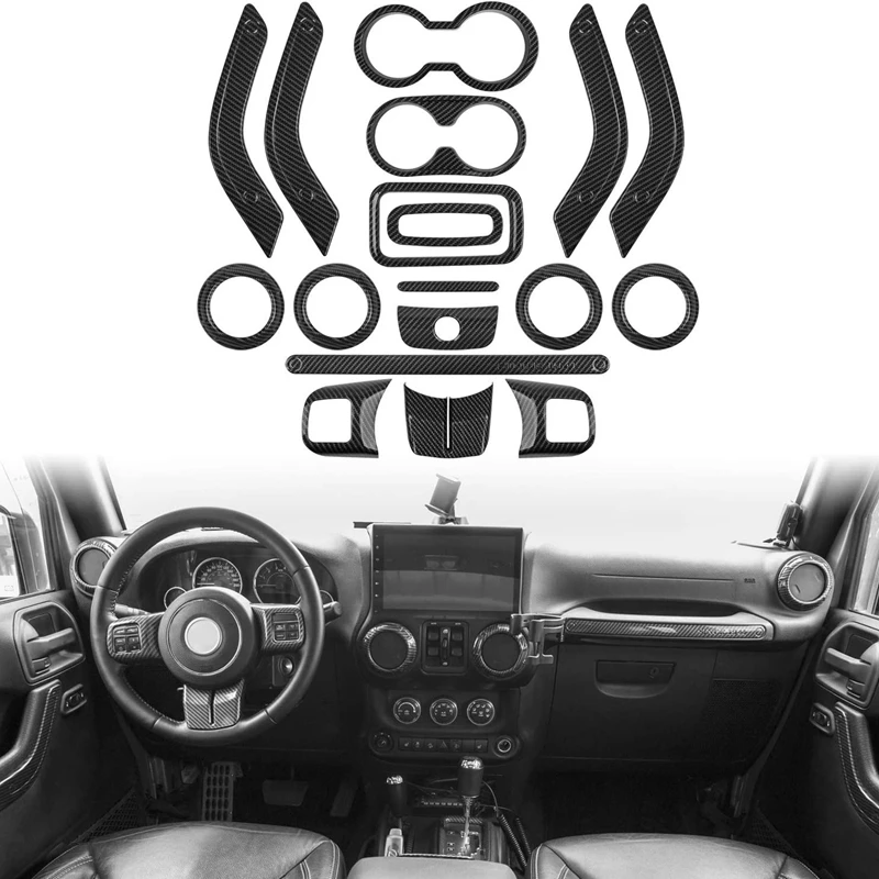 

(Carbon Fiber 18Pcs) Car Decoration Steering Wheel & Center Console Air Outlet Trim for Jeep Wrangler JK JKU 2011-18