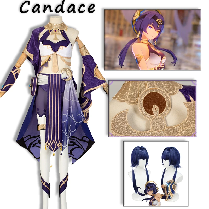 

Game Genshin Impact Candace Cosplay Costume Wig Sumeru Halloween Party Outfit for Women Sexy Full Set