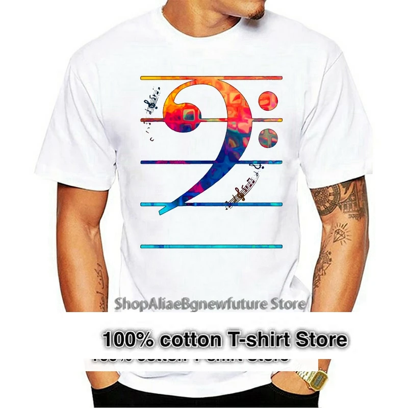 

Art Music T-Shirts Bass Clef Color Note Classic Print T Shirts Mens Summer Autumn Streetwear High Quality Christmas Gift T Shirt