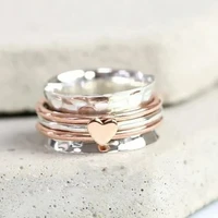 luxury silver spinning wide band love heart ring for women finger ring fashion elegant jewelry birthday valentine gift