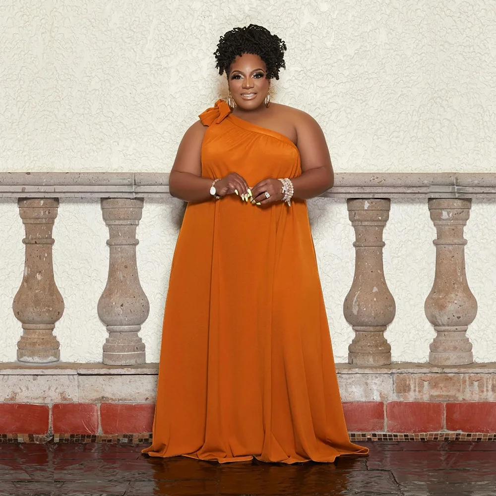 

Casual Summer Women's Dress One Shoulder Loose A-Line Fashion Robe Solid Color Tie Bow Knot Long Party Holiday Dress 2022 Summer