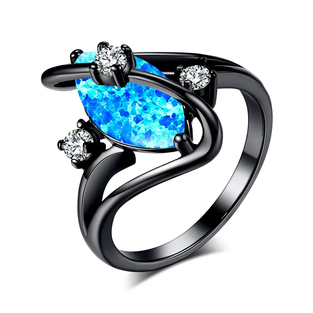

Fashion Blue Cubic Zirconia Black Rings For Women Vintage S Cocktail Ring Luxury Jewelry