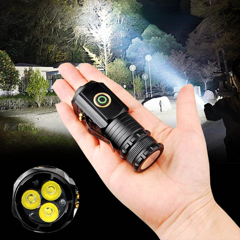 LED Flashlight 18350 Flashlight 1800LM Rechargeable USB C Light IP68 Waterproof with Magnet Hiking Camping Convenient Mini Light