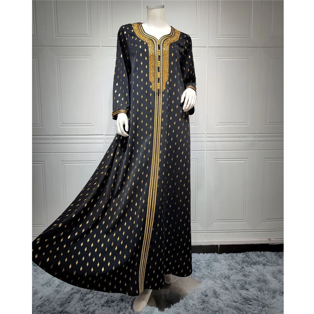 Женское длинное платье-макси Eid Mubarak мусульманское с золотым тиснением