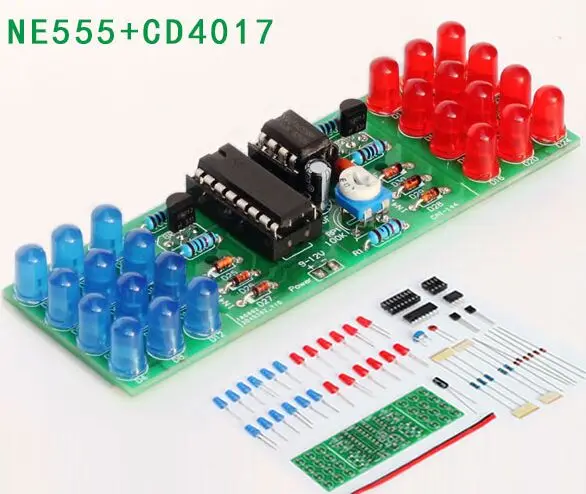 1 шт. NE555 + CD4017 красно-синие двухцветные мигающие огни, набор для доски, тренировочные Наборы «сделай сам» для обучения, электронный модуль набора