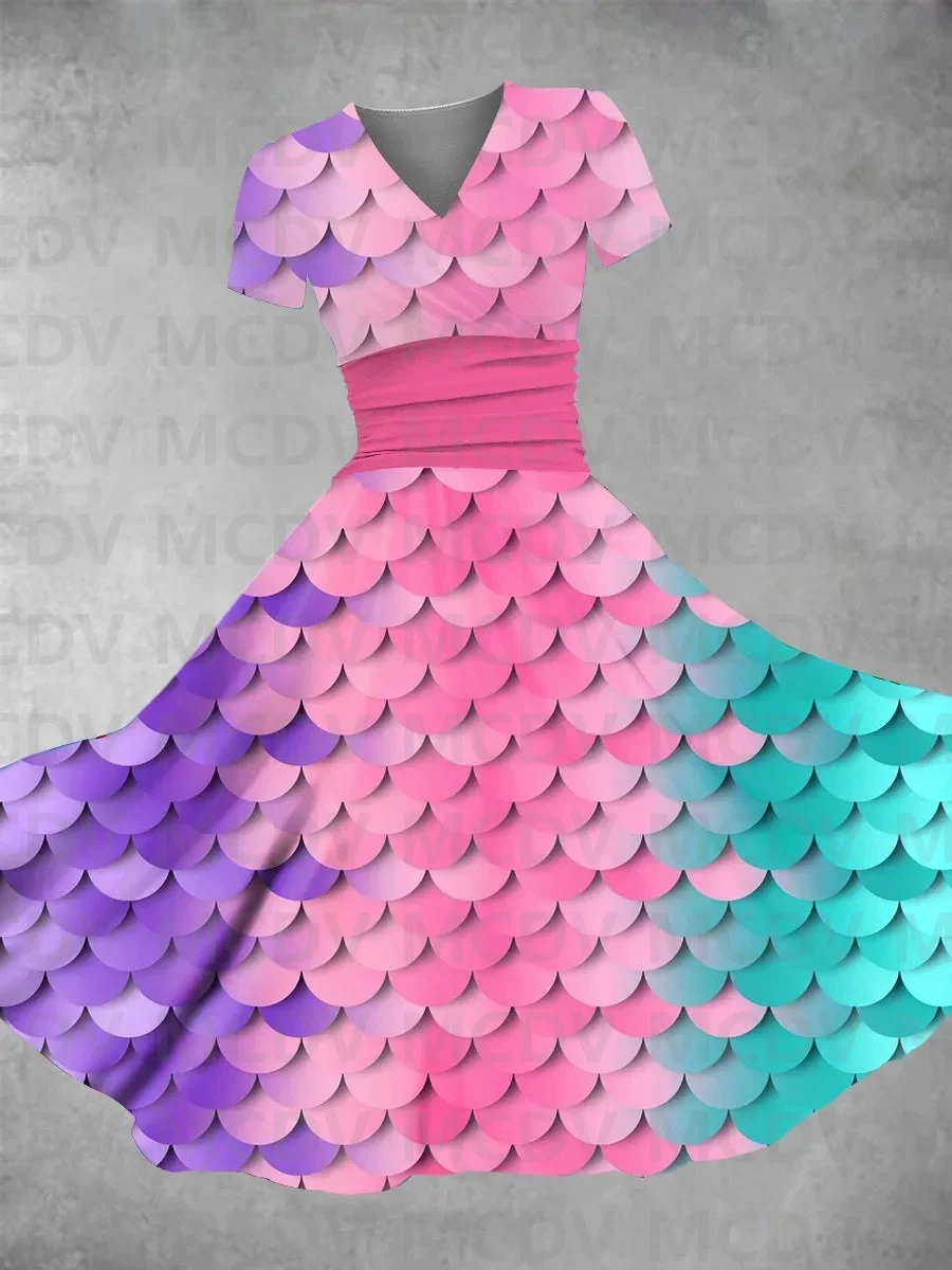 Женское платье-макси с объемным рисунком Привлекательное платье V-образным