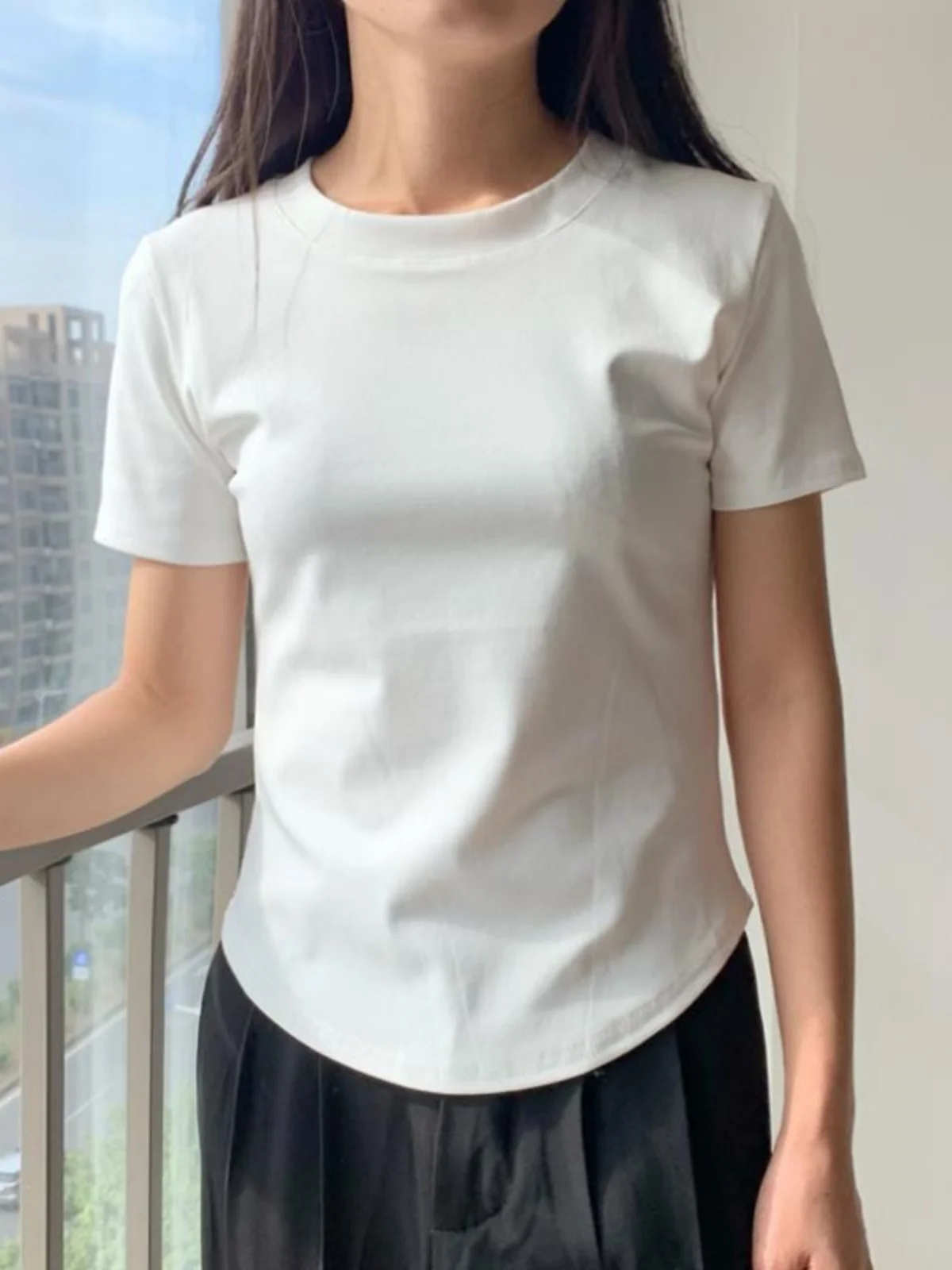 2024 новая облегающая футболка из чистого хлопка с короткими рукавами женская
