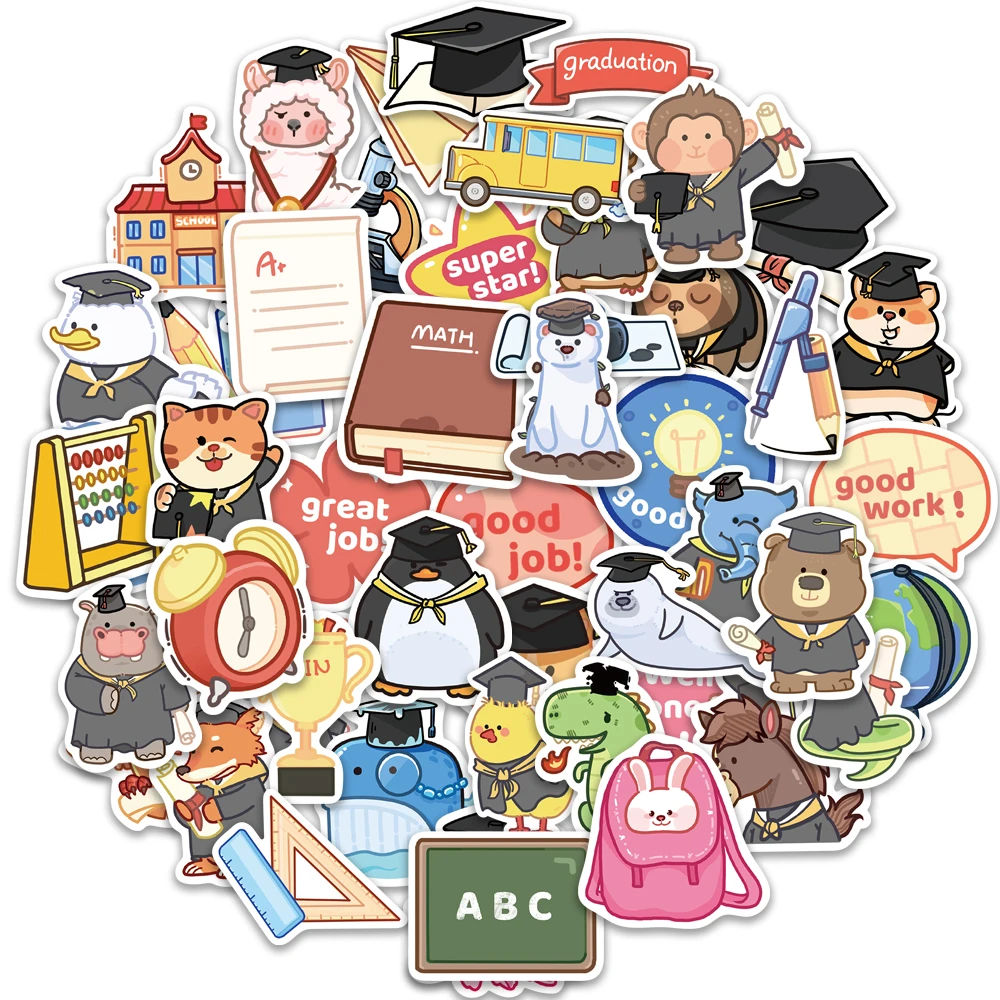 

10/25/50pcs Graduate Season Stickers Laptop Notebooks Phone Case Kids' Luggage Sticker Pack Wall Scrapbooking Skate Sticker