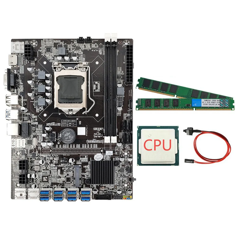 

B75 ETH Mining Motherboard+CPU+Switch Cable+2 x 4G DDR3 1333Mhz RAM Support DDR3 B75 USB BTC Miner Motherboard