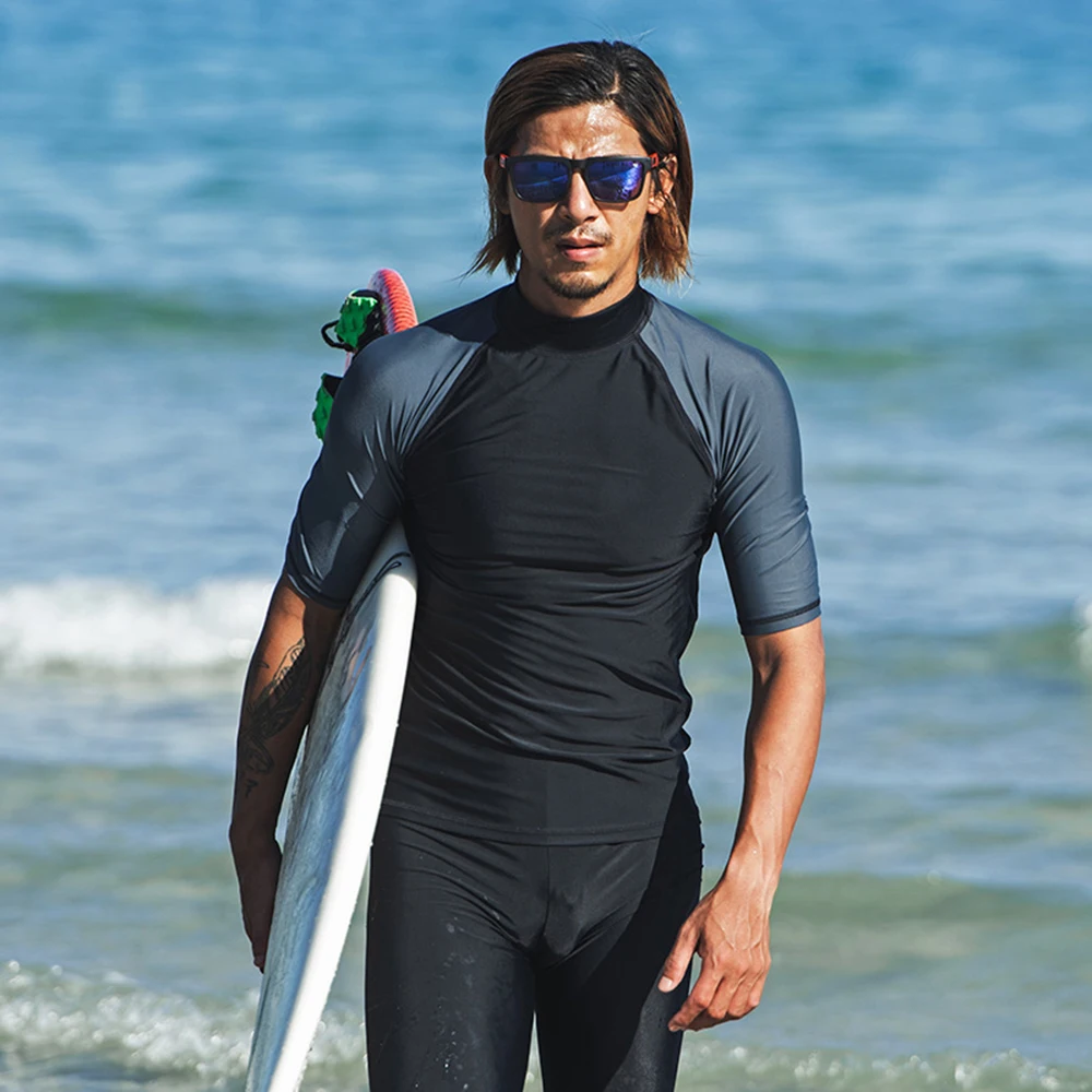 

Hot Sale Men's Fashion High Elastic Comfortable Short Sleeve Top Sunscreen Quick Dry Water Sports Beach Swimming Surfwear M-4XL