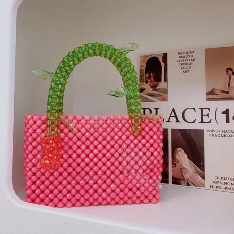 Новинка 2023 акриловая розовая сумочка из бисера плетеная вручную модная