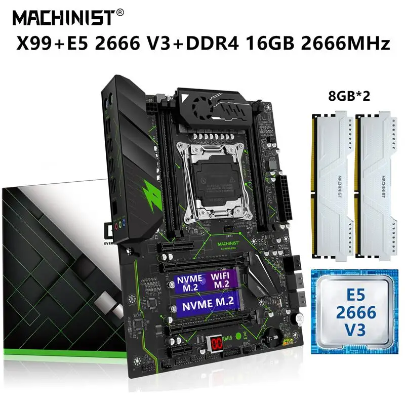 

MACHINIST X99 комплект материнской платы LGA 2011-3 с процессором Xeon E5 2666 V3 16 ГБ = 2*8 ГБ DDR4 2666 МГц ОЗУ четырехканальный NVME M.2 MR9A PRO