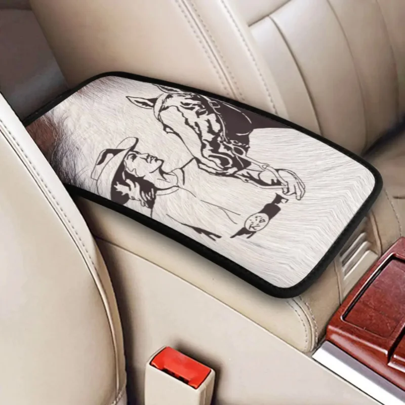 

Horse Cowgirl Western Cowhide Cow Hair Center Console Box Pad Customized Car Armrest Cover Box Interior Cushion Storage Box