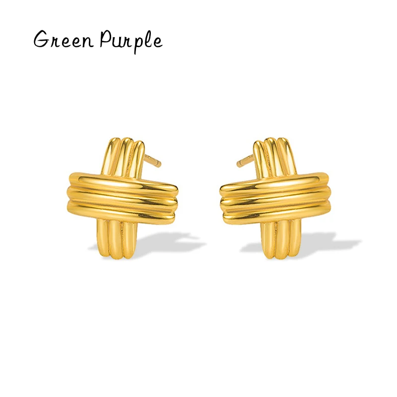 

Green Purple Real 925 Sterling Silver Handmade Fine Jewelry Minimalism Style Woven Cross Stud Earrings for Women Brincos