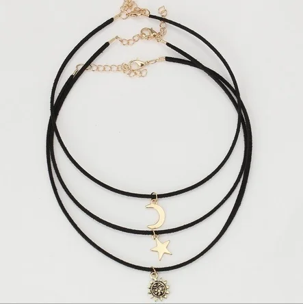 

3pcs/set Sun Moon Star Necklace Black Choker Necklace Ladies