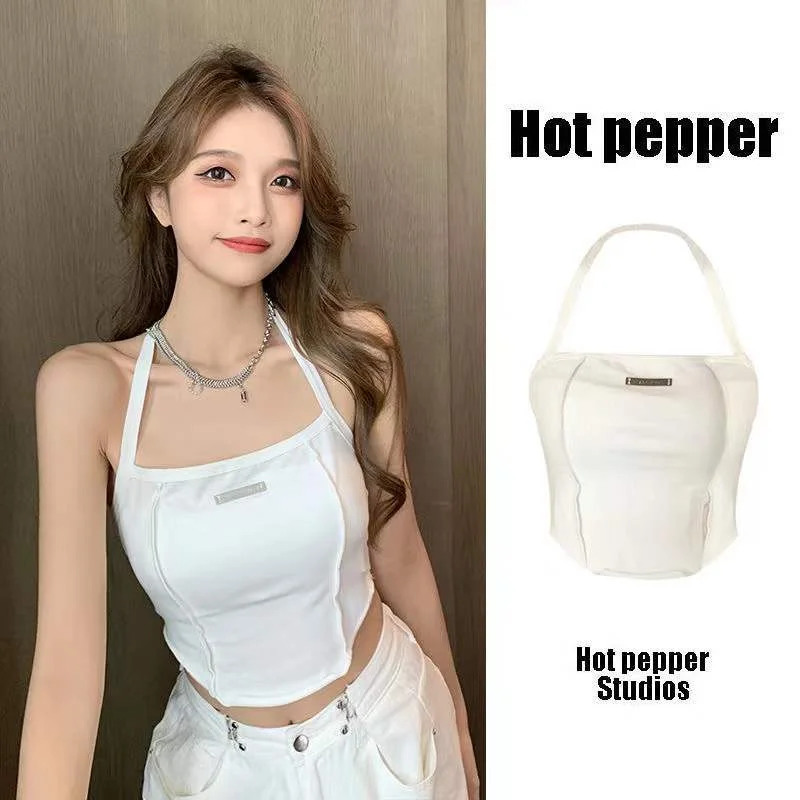 

White sexy backless halterneck camisole for women