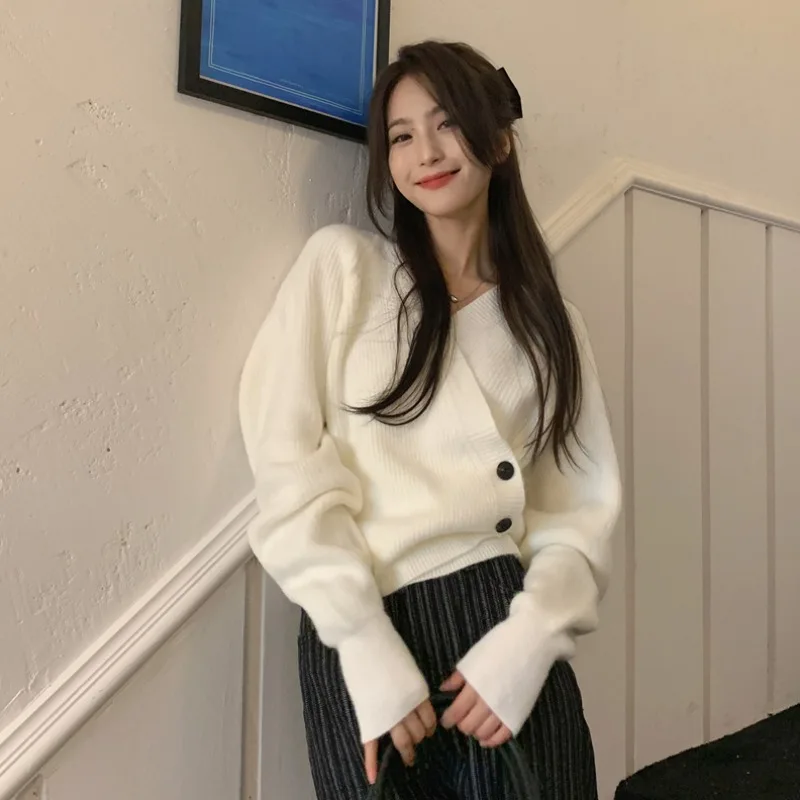 Vintaeg простой свободный женский свитер с V-образным вырезом повседневные