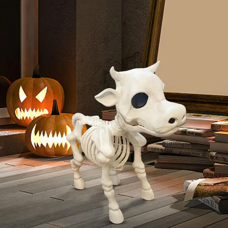 

2023 Halloween Cow Horse Bone Skeleton Tricky Graveyard Ornament Resin Decoration Realistic Cow Skull Skeleton Decor Supplies