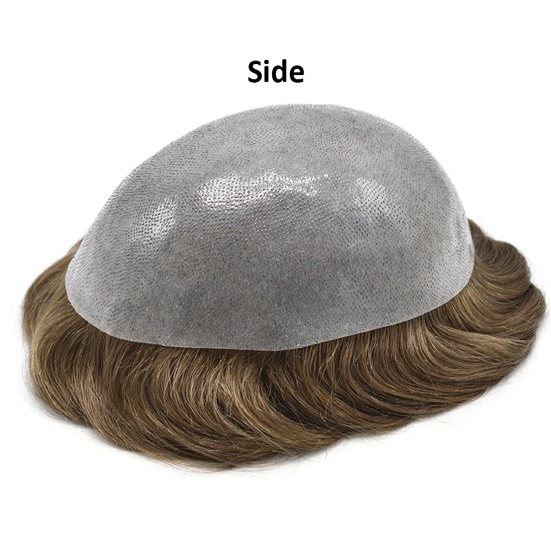 Men's Capillary Prothesis THIN SKIN Full PU 0.04-0.06mm Male Toupee Indian Human Hair Wigs Vloop Natural System Units 130%