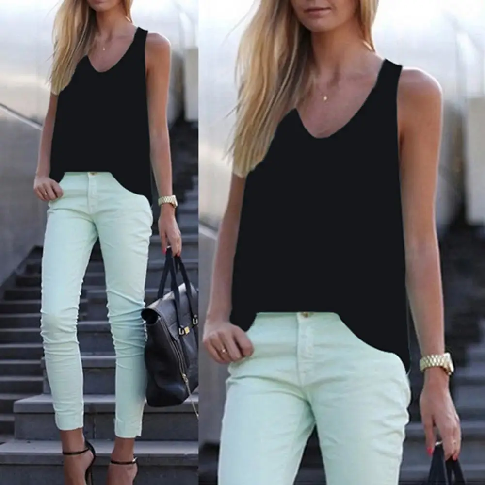 

Женская шифоновая блузка без рукавов, с круглым вырезом