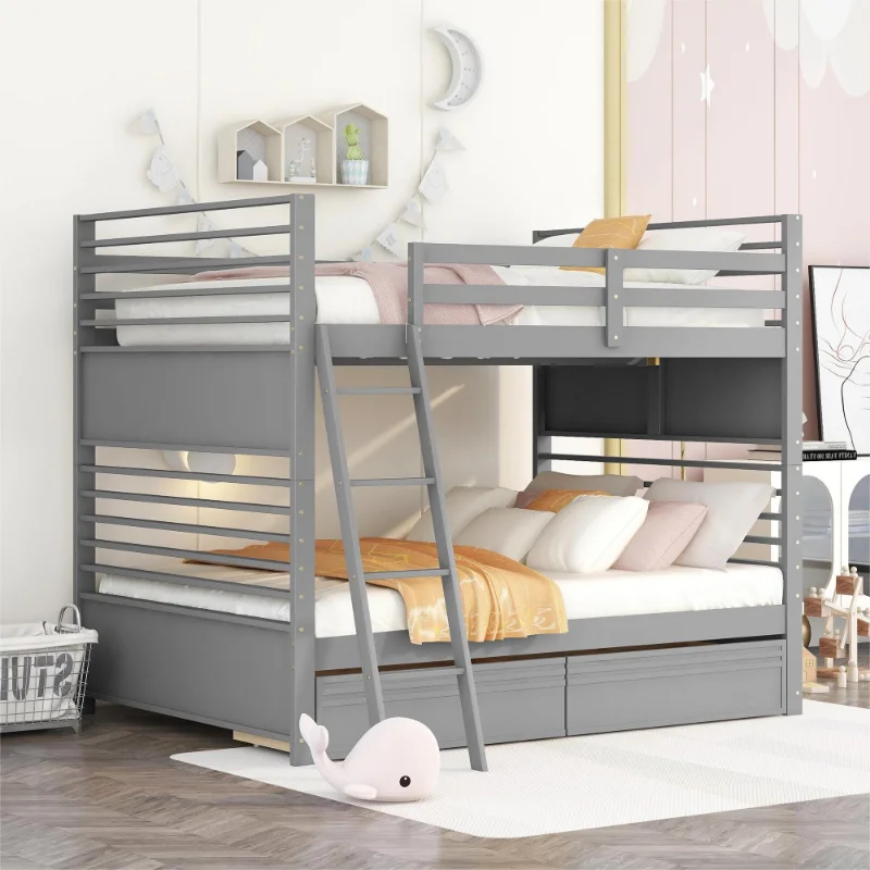 

[Flash Deal]Full Over Full Wood Bunk Bed with Two Drawers Maximized Space Versatility Galore Designed for Your Family’s Safety