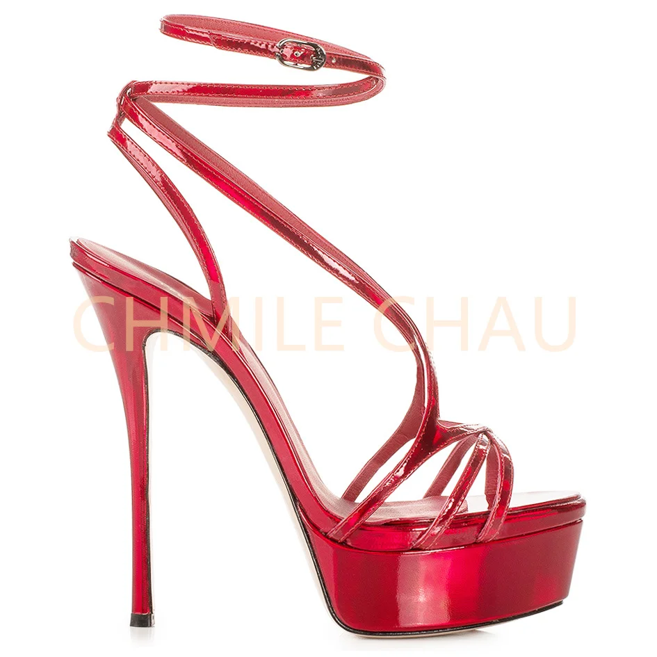 

CHMILE CHAU Women Sandals 2022 High Heels Shoe Rainbow Patent Party Ankle Strap Rome Platform Elegant Big Size Sandal 117-CHC-26