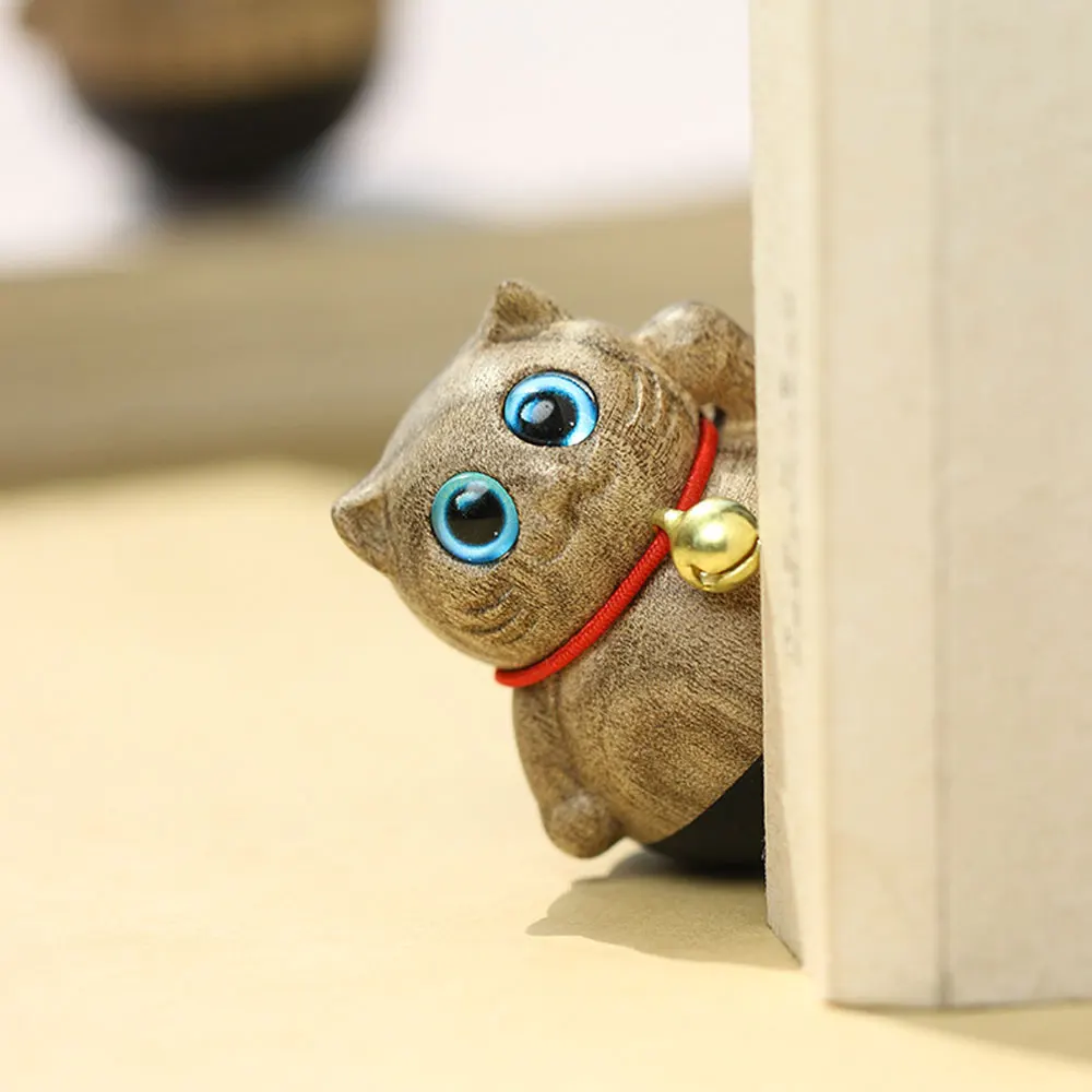 

Wood Carving Tumbler Cat Ornaments Home Decoration Decompression Toys Birthday Gifts Wooden Statue Sculpture Desktop Ornaments