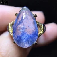 natural blue dumortierite rutilated quartz adjustable ring 1711mm crystal silver woman men dumortierite jewelry aaaaaa