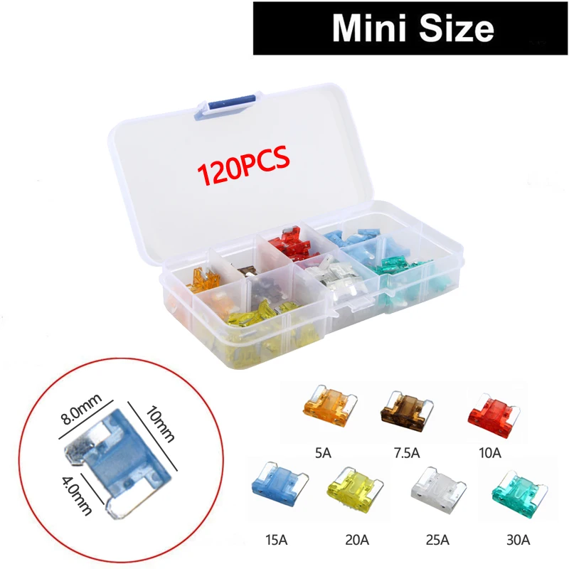120 шт. автомобильные мини-предохранители 7 5 10 15 20 25 30 А
