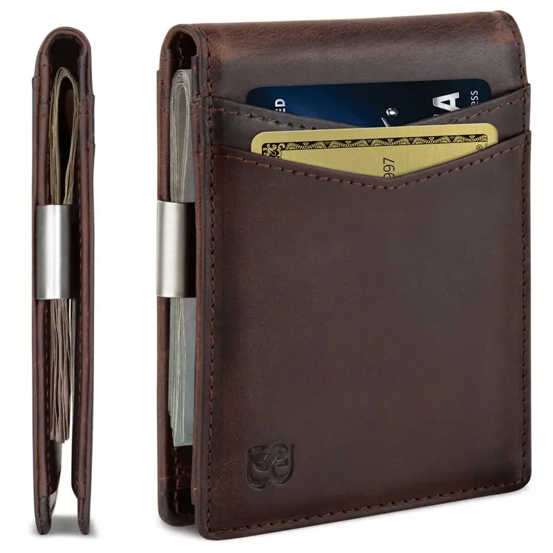 

Money Clip Wallet | Mens Wallets slim | Front Pocket | RFID Blocking Card Holder | Minimalist Mini Bifold | Texas Brown