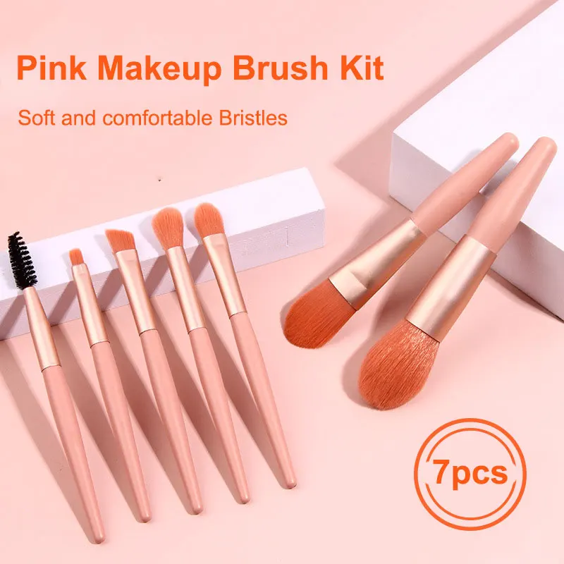 

Pink Mini Makeup Brush Kit Powder Foundation Brush Eye shadow Eyebrow Concealer Brush Cosmetics Beauty Tools For Women 7pcs