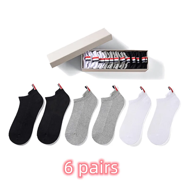 

TB THOM Men's Socks Ins 6 Pairs Luxury Brand Pure Color Ankle Stocks Women's Cotton Sockings Street Fashion Harajuku TB Sockings