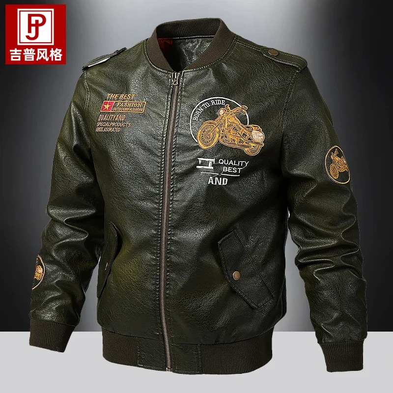 2028 XKK искусственная кожаная куртка Мужская демисезонная армейская куртка-бомбер