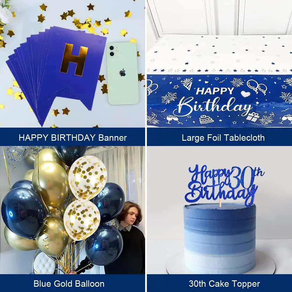 Украшение на день рождения для мужчин ночник синий золотой воздушный шар ранний