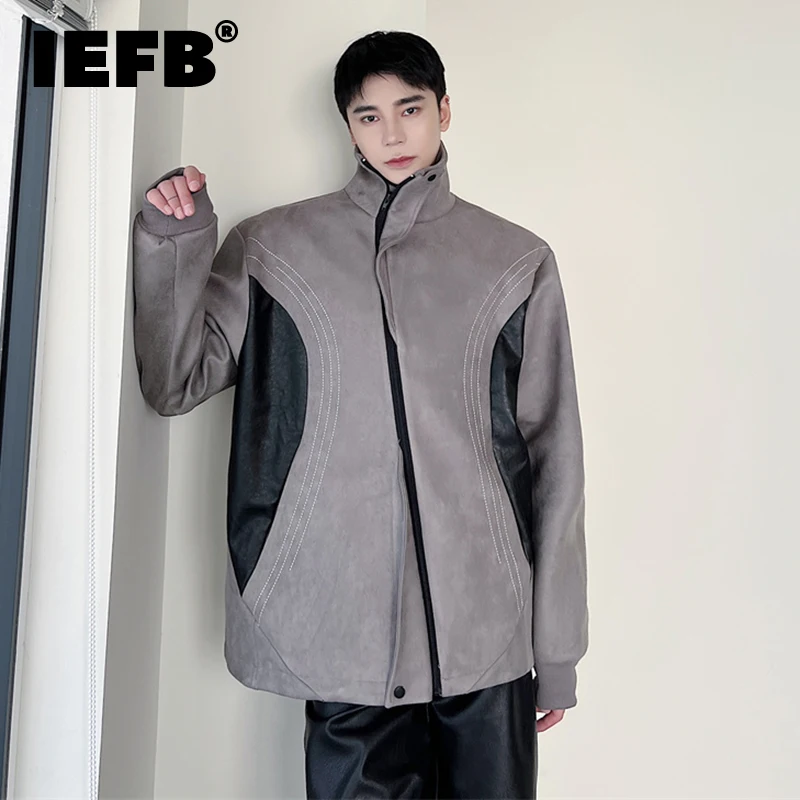 

IEFB Dark Style Stand Collar Autumn Men's Jacket Velvet Contrast Color Male Spliced Niche Design 2023 New Fashion Tide 9A6469