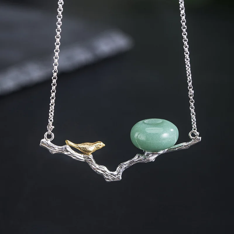 

S925 sterling Silver Simple Branch Pendant Women's Ins Fashion Personality Design Tired Birds Home Dongling Jade Pendant