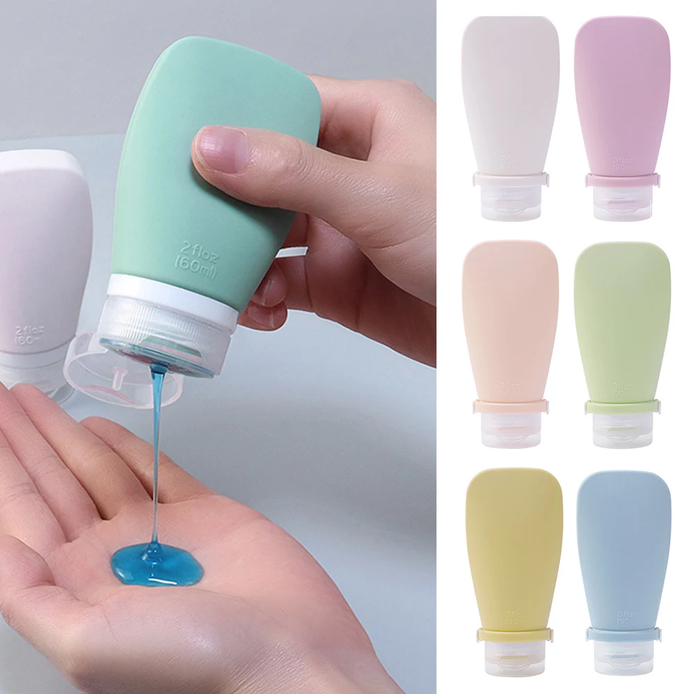 

60/90ml Silicone Travel Bottle Cosmetic Lotion Refillable Bottle Squeeze Fliptop Shower Gel Shampoo Container Empty Sub Bottling