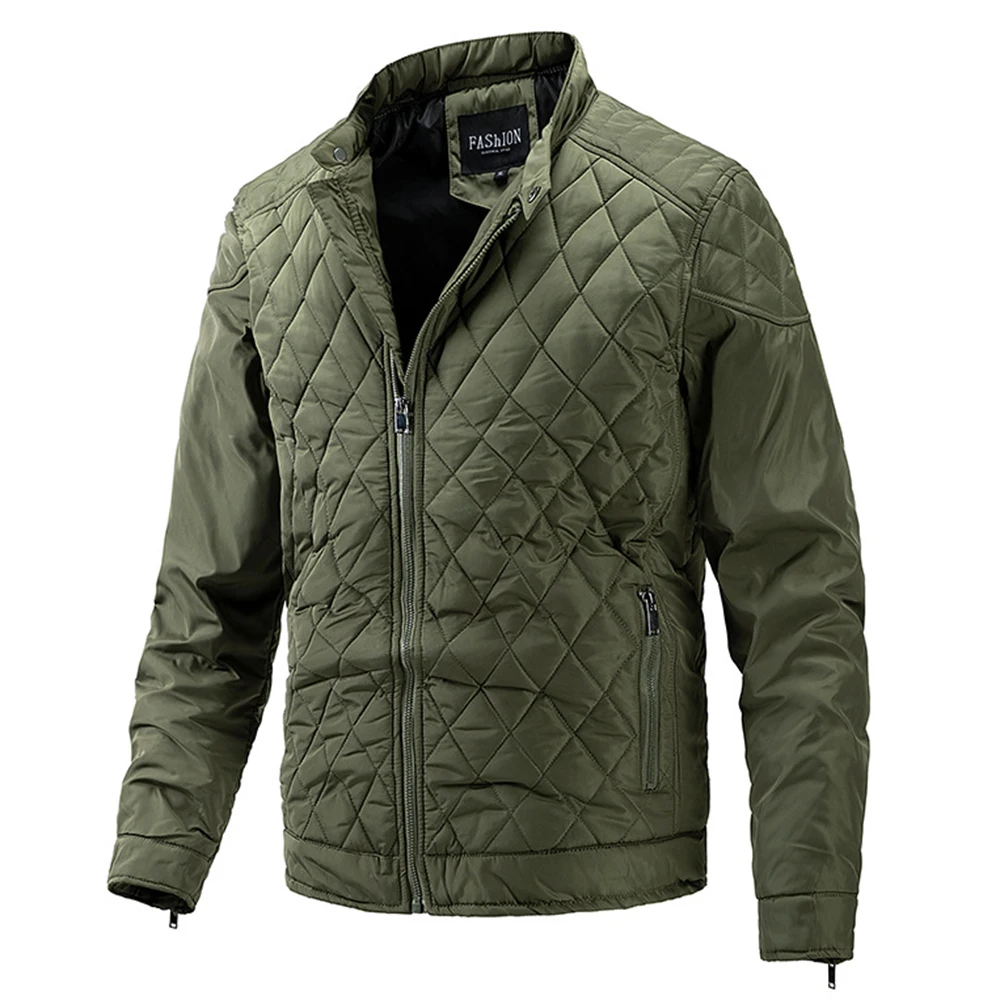 ERIDANUS 2022 New Hot Diamond-shaped Plaid Light Winter Cotton Jacket Stand-up Collar Solid Color Men's Cotton Clothing MWM156