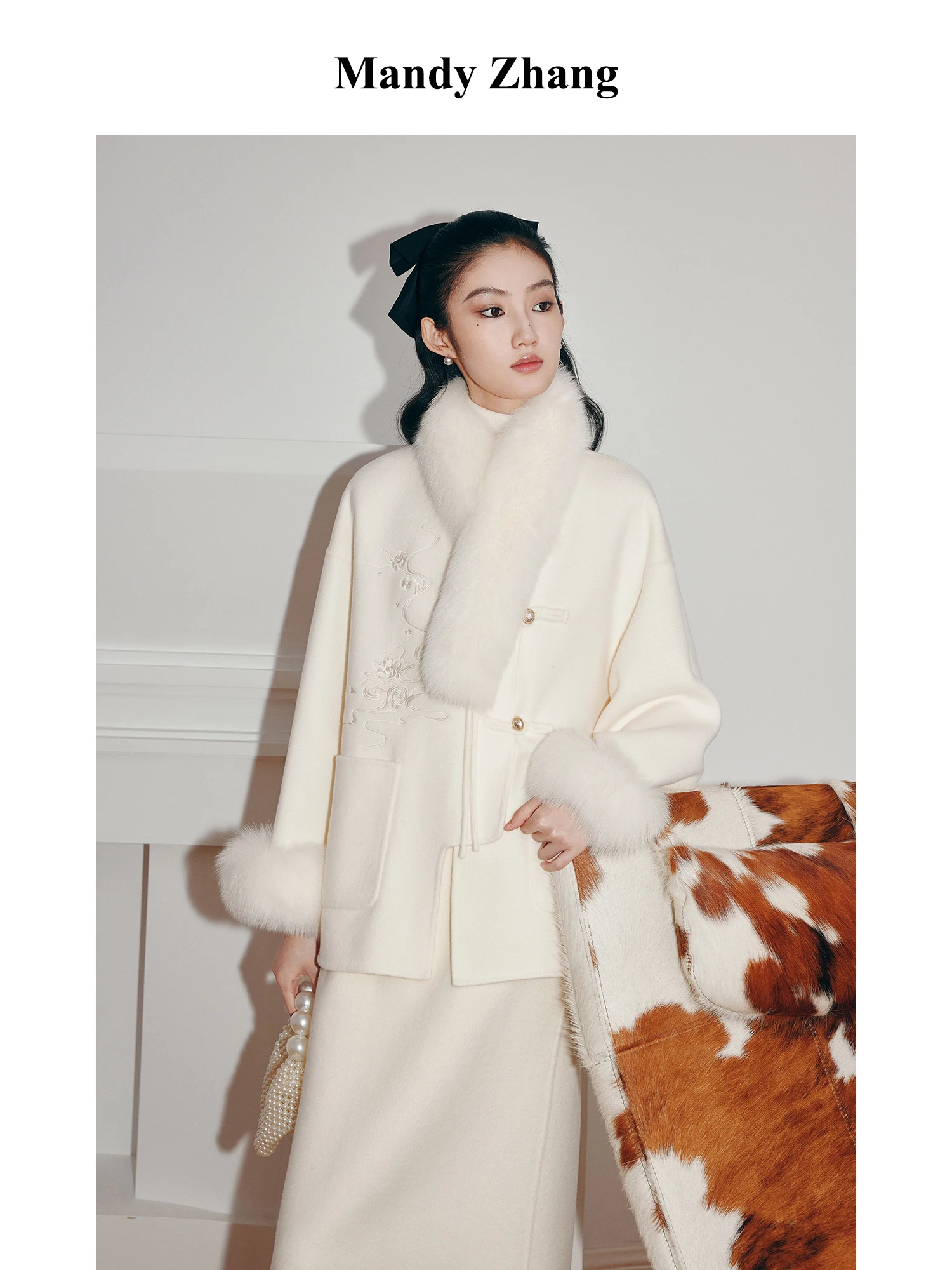 Mandyzhang White New Chinese Sle 00 Fleece Fox Fur Leader Mouth Coat Women Winter Short Woolen