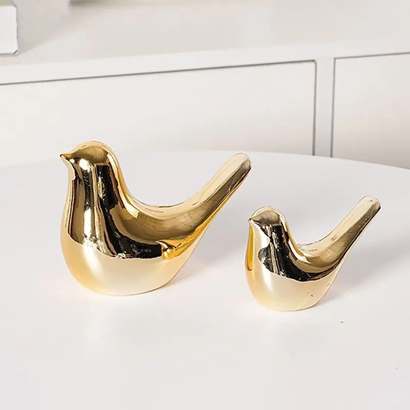

2Pcs Ceramic Bird Figurine Modern Nordic Style Gold Color Animal Statue Ornaments Home Decor Living Room Table Decoration