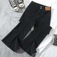 denim high waist black flare pants women y2k gothic elastic casual streetwear skinny jeans vintage cute korean pants jean slim