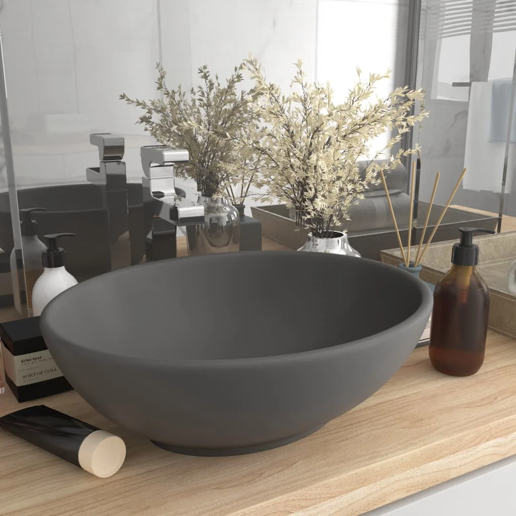 

Luxury Bathroom Wash Basin, Oval Ceramic Bowl Sinks, Bathrooms Decoration Matt Grey 40x33 cm