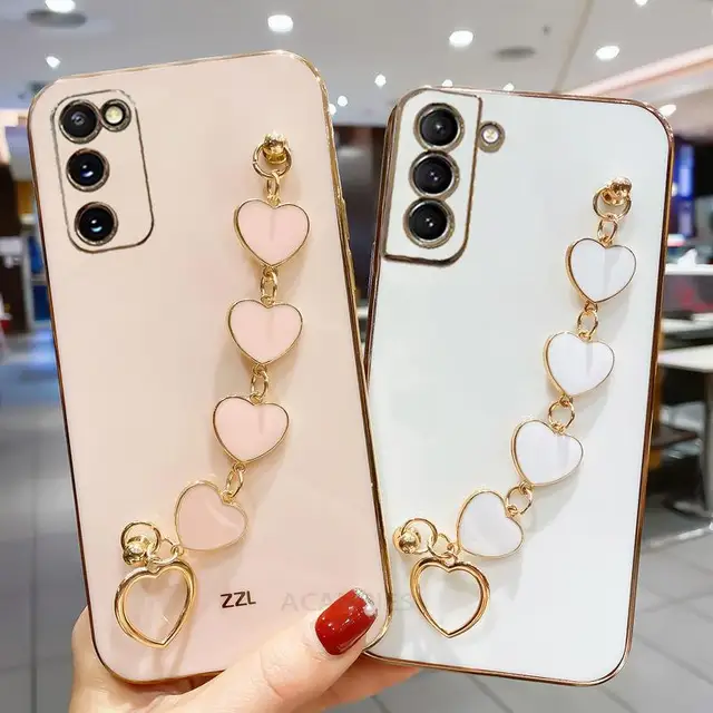 Fashion Plating Love Heart Bracelet Chain Case For Samsung Galaxy S22 S21 S20 FE Plus Ultra 5g 2022 Band Cover On S 22 21 20 S10 1