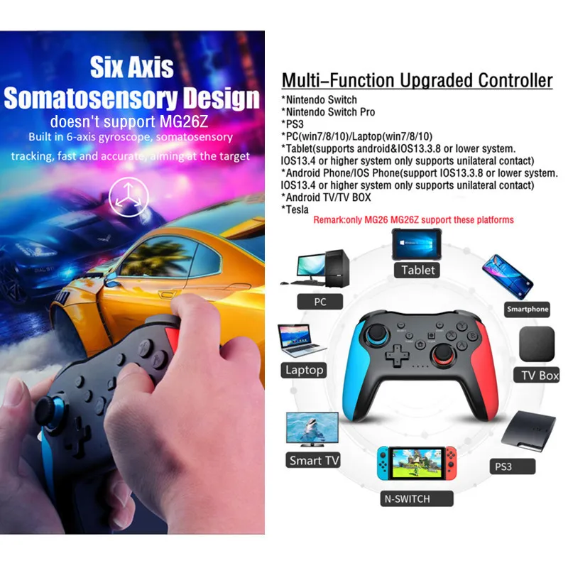 2pcs bluetooth 2 4g wireless controller for nintendo switch pro pc tv box smart phone tablet ps3 tesla shock joystick gamepad free global shipping