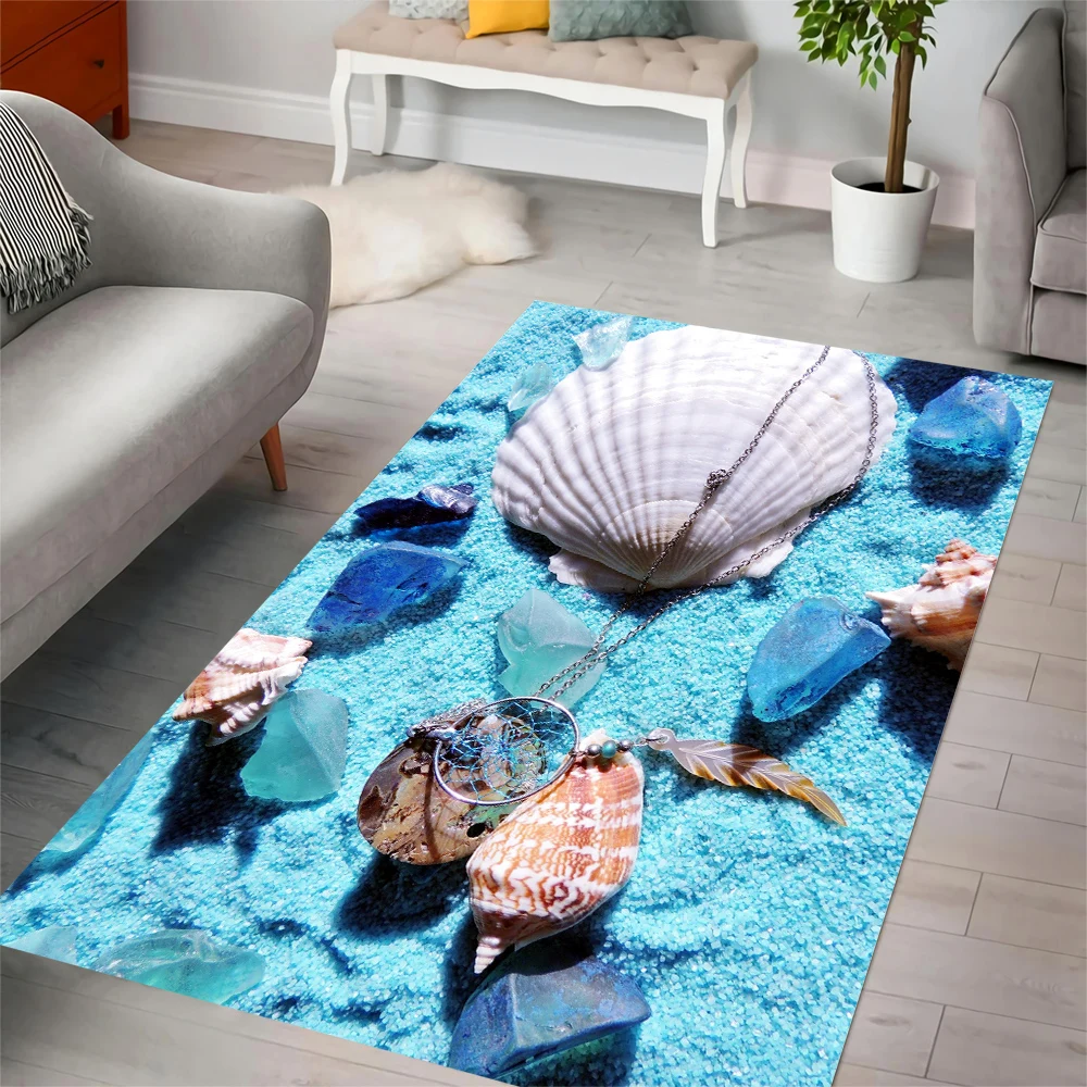 

CLOOCL New Fashion Carpet Seaside Shell Grit 3D Printed Flannel Rug Living Room Bedroom Sofa Stain Resistant Non-slip Floor Mat