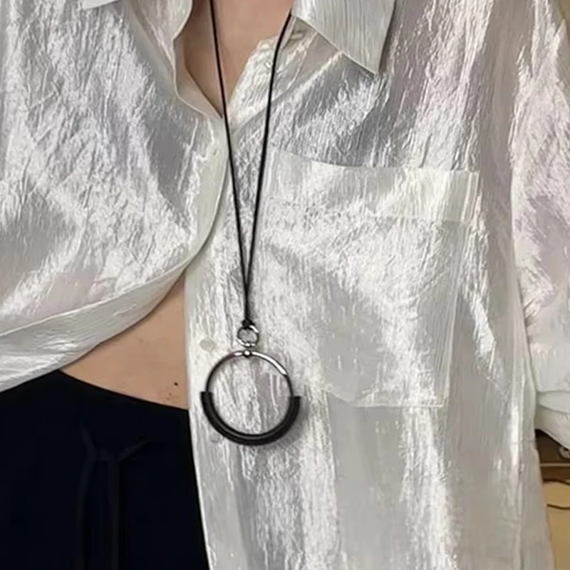 Модное простое серебряное ожерелье с геометрическим кругом и подвеской для