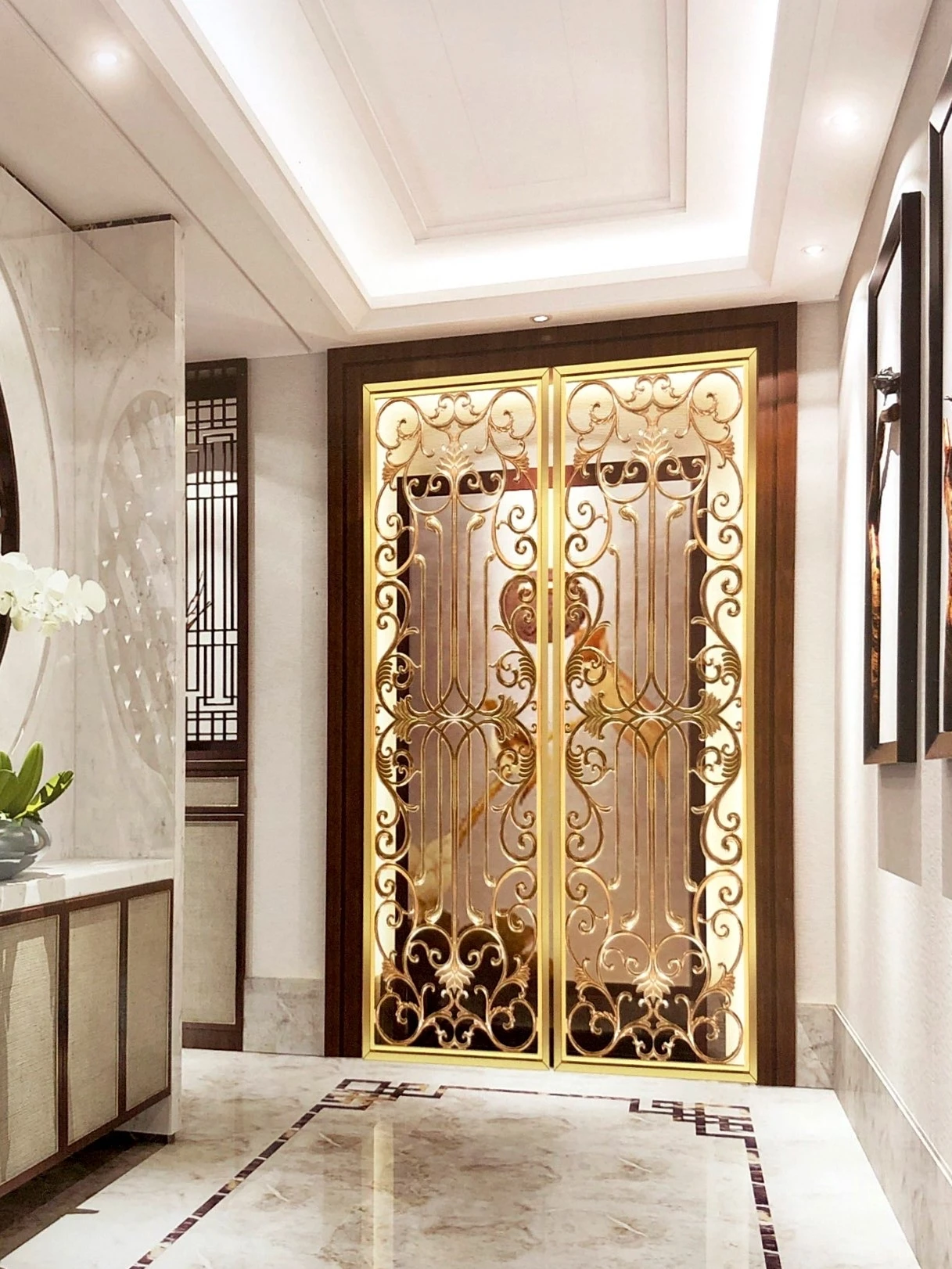 

Stainless steel aluminum carved American European screen hollow porch metal light luxury lattice partition living room