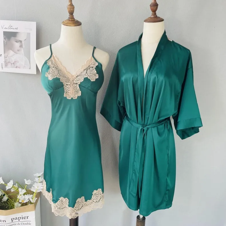 Комплект женский кружевной из 2 предметов пикантный халат с бантом нижнее белье