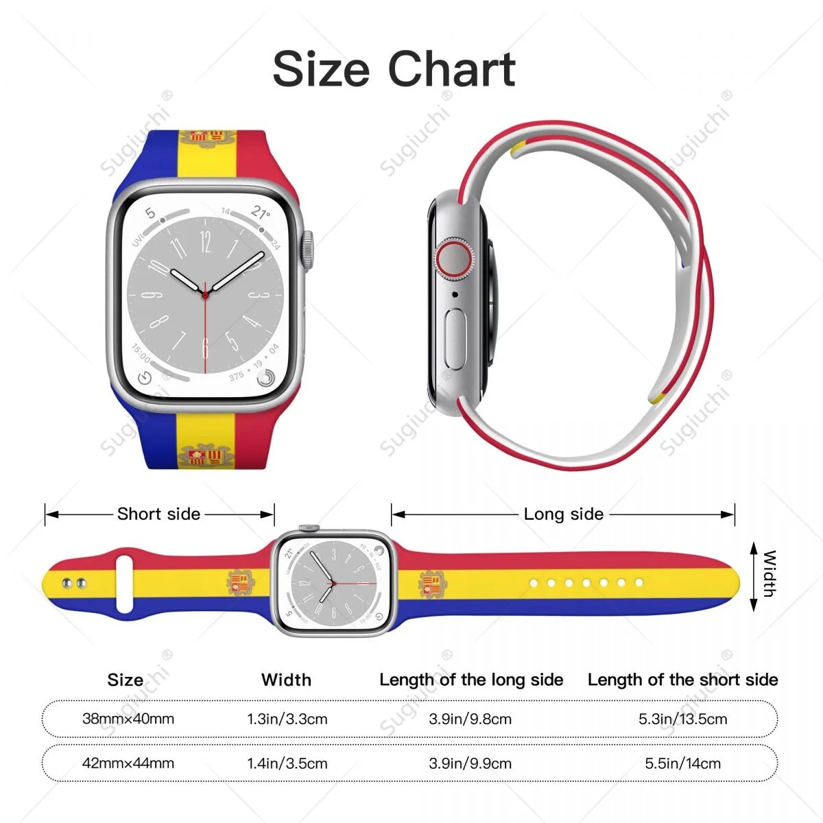 Фото Универсальный спортивный ремешок с 3D-печатью флага Андорры для Apple Watch Ultra 2, силиконовый ремешок для Iwatch Series 9, 8, 7, 6, SE, 5, 4 №3
