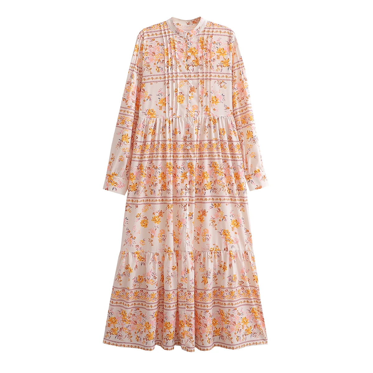 

SuperAen Spring and Autumn New 2022 Printed Fashion Casual Wild Women Clothing Stand Collar Single Breasted Long Sleeved Dress